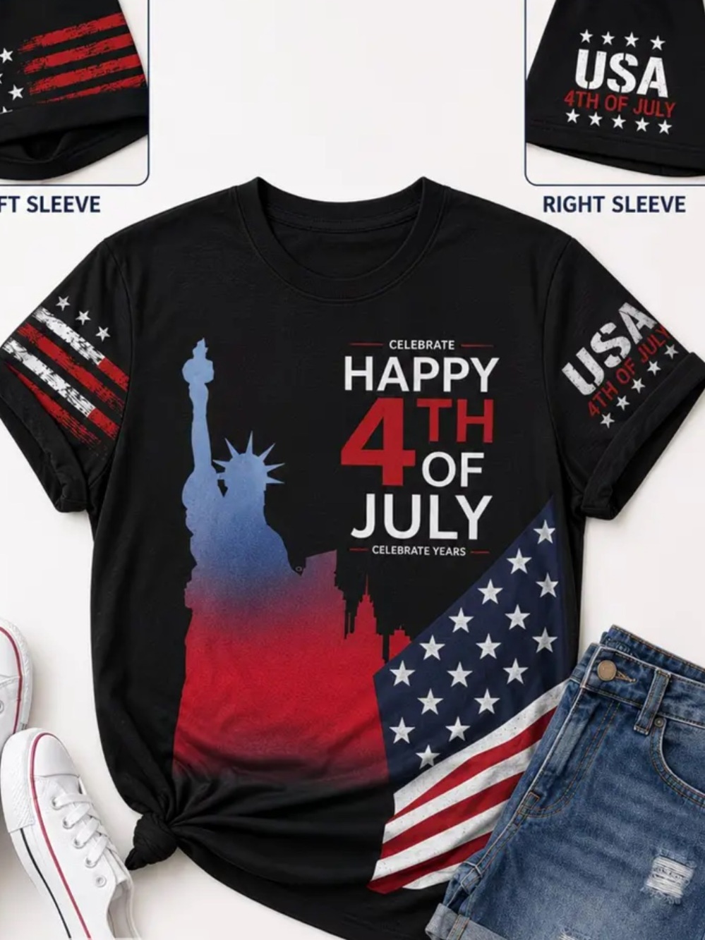 Women’s Black 'Happy 4th of July' Graphic Tee